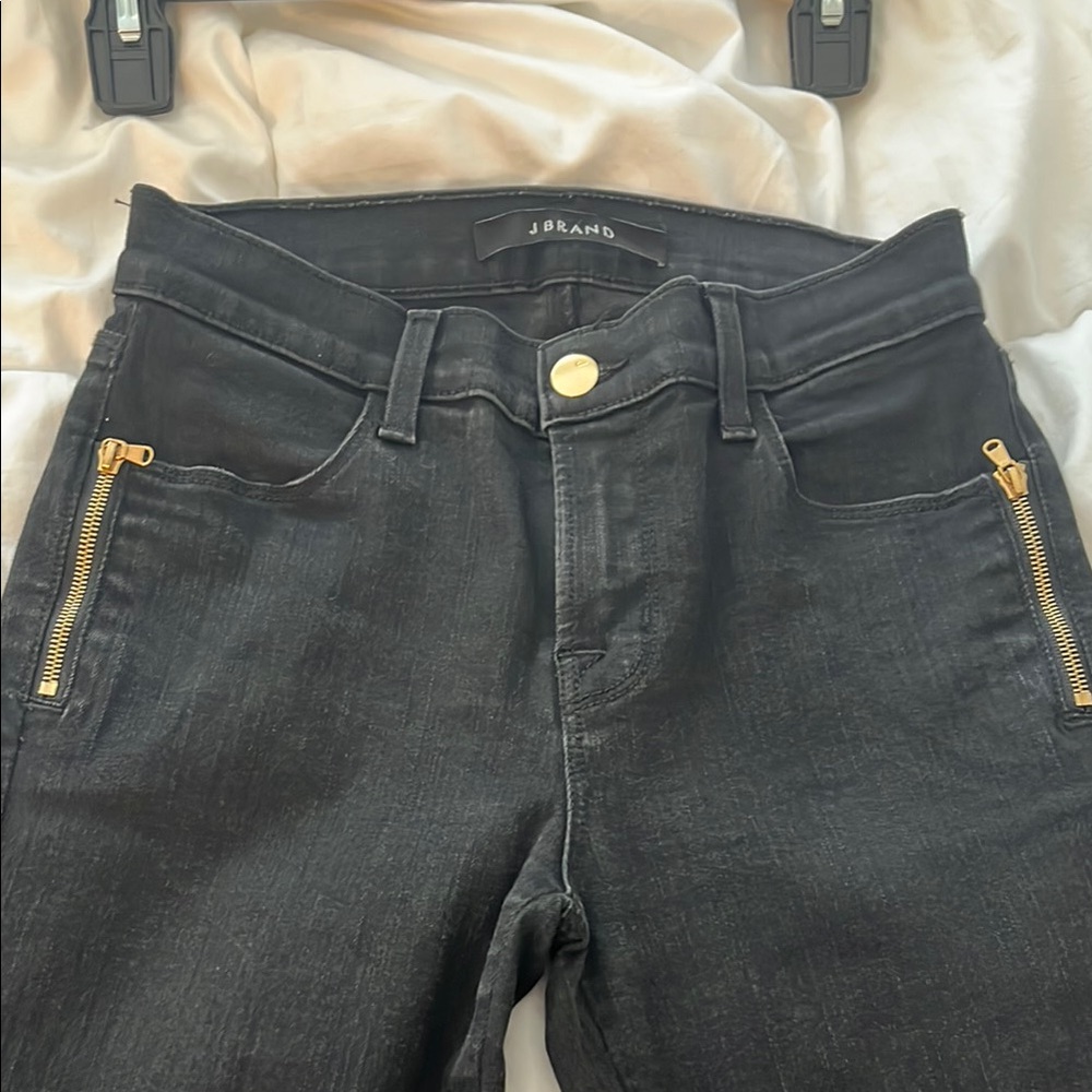 J Brand. Size 25 black skinny jeans with gold zippers